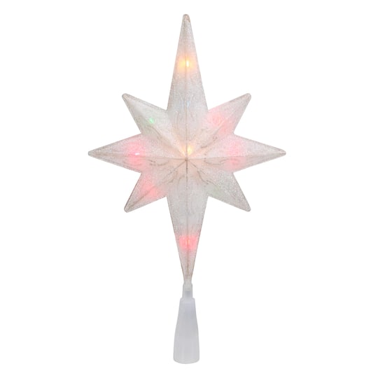 11&#x22; Lighted White Frosted Bethlehem Star with Gold Scrolling Christmas Tree Topper